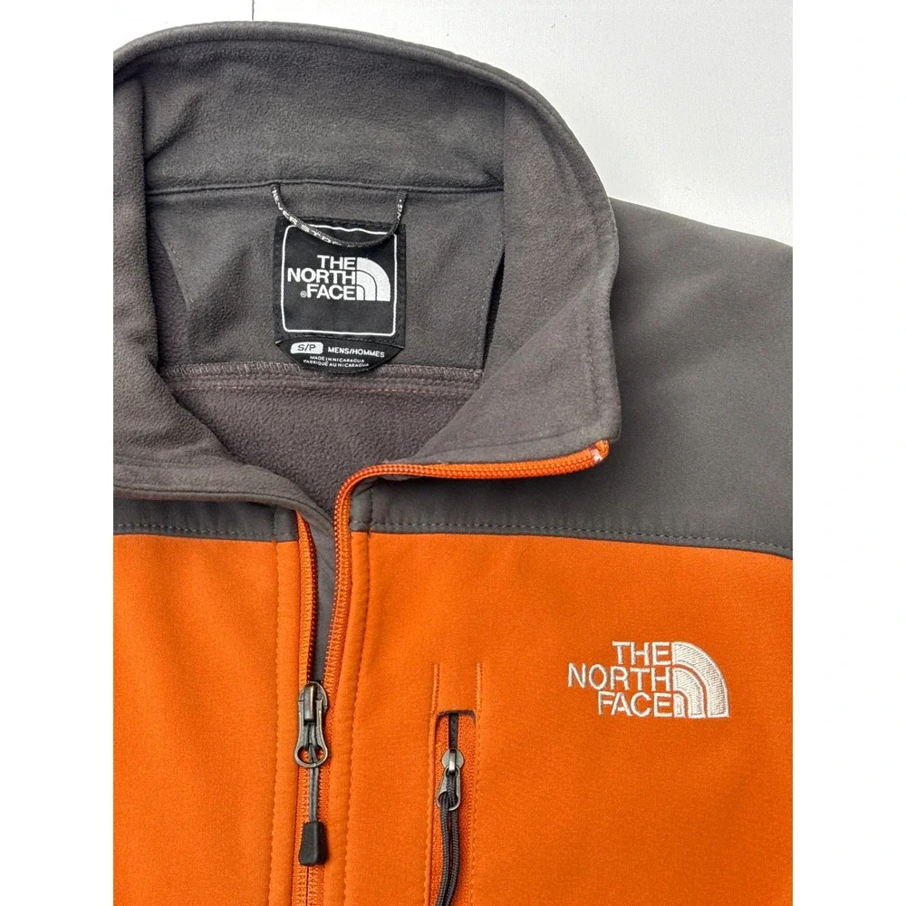 The North Face Apex Softshell Jacket Mens Small Orange Grey Colorblock Full Zip